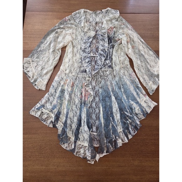 Origami Lace American Cowgirl Duster Womens L/xl Cardigan Romantic Ruffles Boho - Picture 6 of 12
